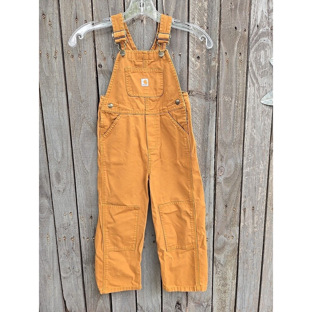 Carhartt Bib Overalls Kids Size 4T Brown Logo 100% Cotton